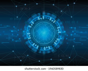 Circuit composed of abstract graphics, vector tech circle and dots technology background.