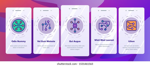 Circuit Computer Chip Onboarding Mobile App Page Screen Vector Thin Line. Different Electronic Circuit And Electronic Module, Processor And Micro-scheme Pictograms. Contour Illustrations
