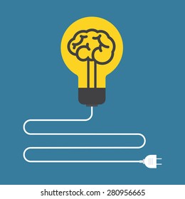 Circuit. Concept of brain light bulb. Flat design.