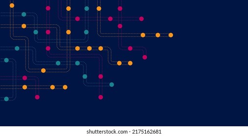 Circuito de conexión de líneas y puntos. Tecnología de red y concepto de conexión. Conexiones de nodos de red descentralizadas