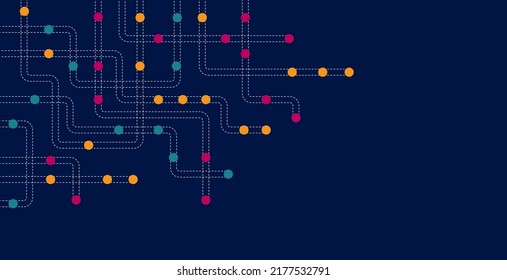 Stromkreise verbinden Linien und Punkte. Netzwerk-Technologie und Connection-Konzept. Verbindungen dezentraler Netzknoten
