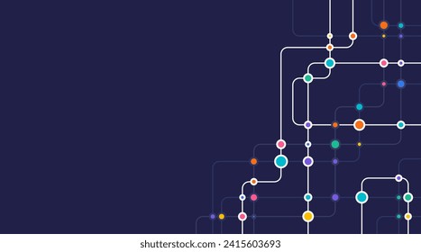 Circuito de conexión de líneas y puntos. Tecnología de red y concepto de conexión. Conexiones de nodos de red descentralizadas