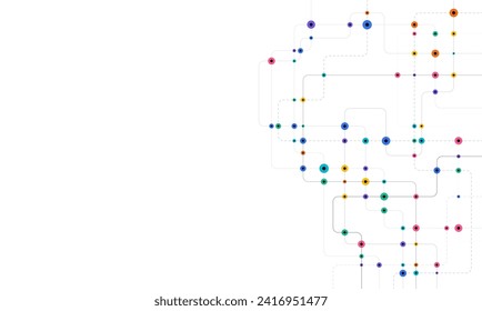 Circuito de conexión de líneas y puntos. Tecnología de red y concepto de conexión. Conexiones de nodos de red descentralizadas