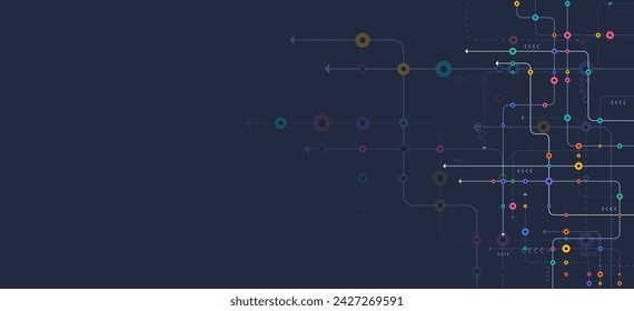 Circuito conecte líneas y puntos. Tecnología de red y concepto de conexión. Conexiones de nodos de red descentralizadas