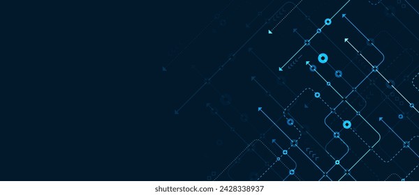 Circuito conecte líneas y puntos. Tecnología de red y concepto de conexión. Conexiones de nodos de red descentralizadas