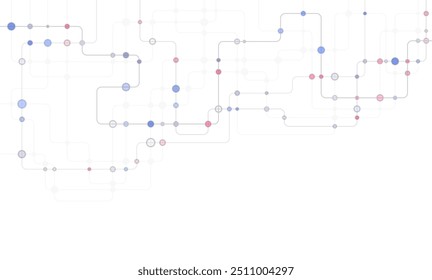 Circuito de conexión de líneas y puntos. Tecnología de red y concepto de conexión. Conexiones de nodos de red descentralizados