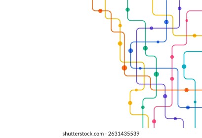 Circuito de conexión de líneas y puntos. Tecnología de red y concepto de conexión. Conexiones de nodos de red descentralizados