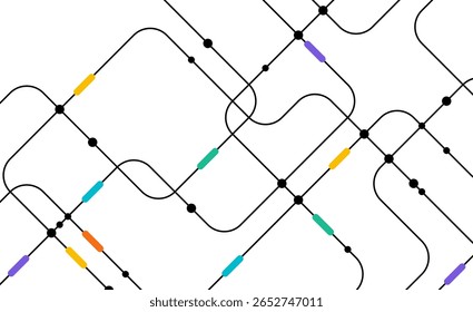Circuito de conexión de líneas y puntos. Tecnología de red y concepto de conexión. Conexiones de nodos de red descentralizadas.