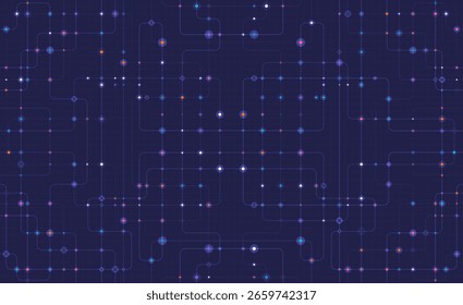 Linhas e pontos de conexão de circuitos. Tecnologia de rede e conceito de conexão. Conexões de nós de rede descentralizadas