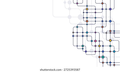 Circuito de conexión de líneas y puntos. Tecnología de red y concepto de conexión. Conexiones de nodos de red descentralizados