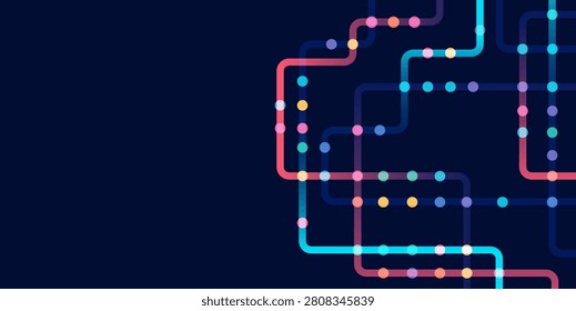 Circuit connect lines and dots. Network technology and Connection concept. Decentralized network nodes connections. City metro transportation scheme