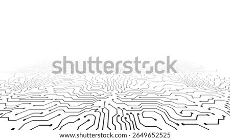 circuit connecting paths on the floor mixing with white, room or studio background template in black and white