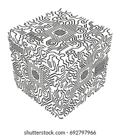 Circuit cube isolated on white background. Technology vector element. Eps10 vector.