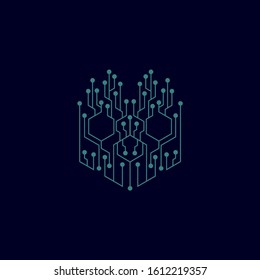 circuit  cyber skull security technology logo design vector illustration template