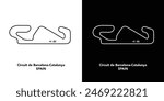 Circuit De Barcelona Catalunya for autosport and motorsport. Editable vector on white and black background