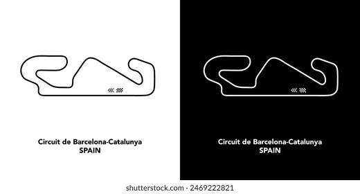 Circuit De Barcelona Catalunya for autosport and motorsport. Editable vector on white and black background