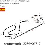 "Circuit de Barcelona-Catalunya" in Montmeló, Catalonia, Spain. Vectorial art circuit with real asphalt limits, turns and turn names. Car racetrack and formula version. Spanish GP.