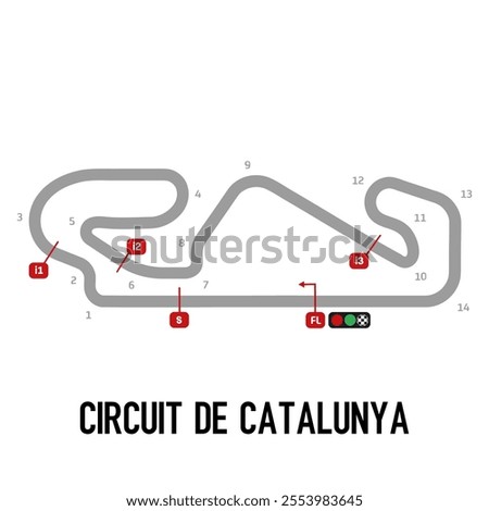 Circuit de Catalunya Vector. Circuit Race Track Illustration with Editable Stroke. Stock Vector.