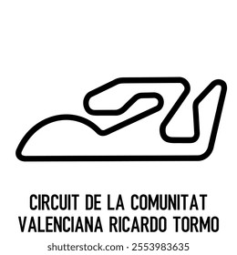 Circuit de la Comunitat Valenciana Ricardo Tormo. Circuit Race Track Illustration with Editable Stroke. Stock Vector.