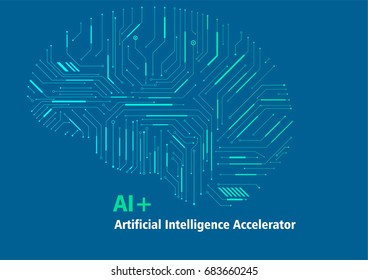 Circuit diagram style brain science vector background, meaning artificial intelligence
