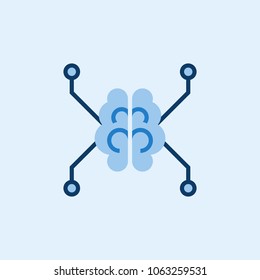 Circuit digital brain icon. Vector machine learning brain concept symbol on dark background
