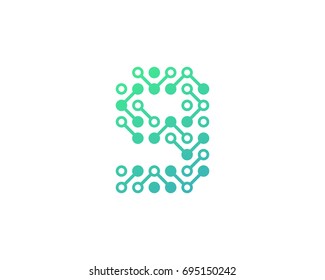 Circuit Digital Number 9 Icon Logo Design Element