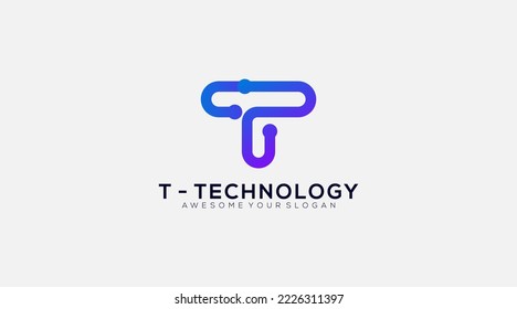 Elemento de diseño de logotipo de iconos de la letra T de la tecnología digital del circuito 