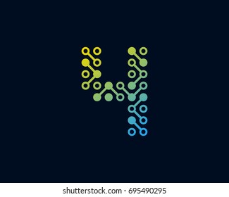Circuit Digital Technology Number 4 Icon Logo Design Element
