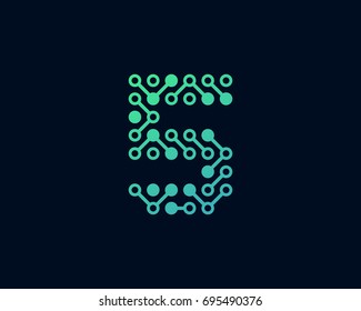 Circuit Digital Technology Number 5 Icon Logo Design Element
