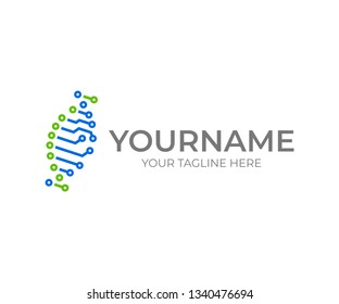 Circuit DNA Helix Logo Design. Bioinformatics Vector Design. Genetics Logotype