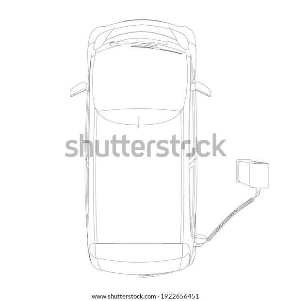 The circuit of an electric car on charging.\
View from above. Vector\
illustration