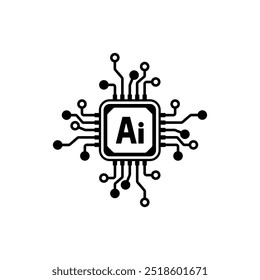 Circuit electronic chip processor, Artificial intelligence Ai logo icon, Digital IT technology future, Vector illustration.