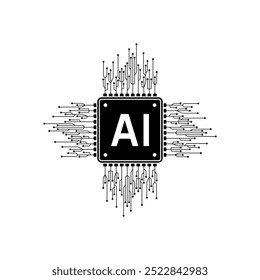 Circuit electronic chip processor, Artificial intelligence Ai logo icon, Digital IT technology future, Vector illustration.