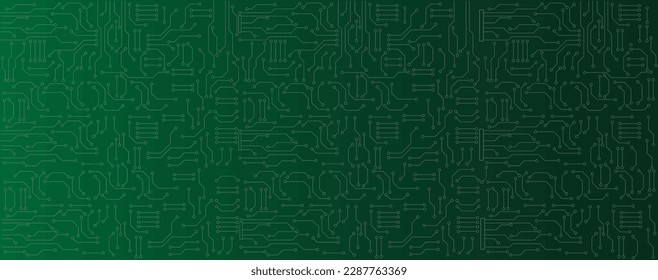 Circuit electronic or electrical line with circle engineering technology concept vector green background 