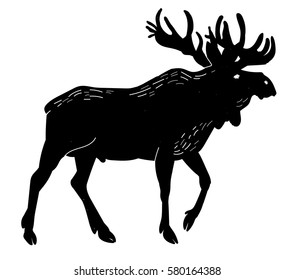 
Circuit elk. freehand drawing in vintage style. An adult elk with large antlers.