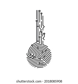 Circuit fingerprint key. Biometric ID for software or app login. Security system user verification. Vector illustration