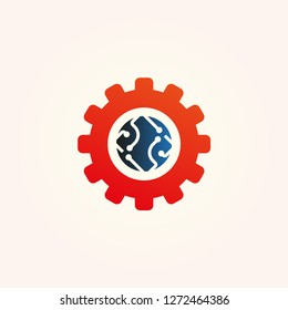 Circuit with Gear icon template, vector logo technology for business corporate, elements, illustrations