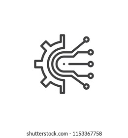 Circuit and gear outline icon. linear style sign for mobile concept and web design. Digital technology simple line vector icon. Symbol, logo illustration. Pixel perfect vector graphics