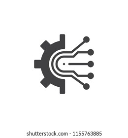 Circuit and gear vector icon. filled flat sign for mobile concept and web design. Digital technology solid icon. Symbol, logo illustration. Pixel perfect vector graphics