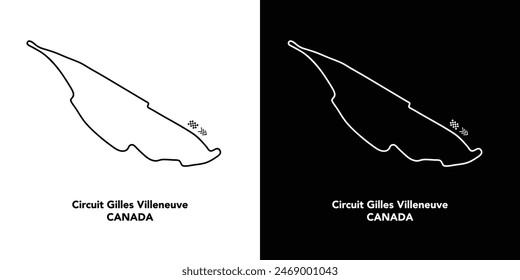 Circuit Gilles Villeneuve für Autosport und Motorsport. Isolierte bearbeitbare Vektorillustration auf weißem und schwarzem Hintergrund