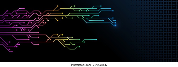 Circuit gradient banner with dark background. Hitech banner