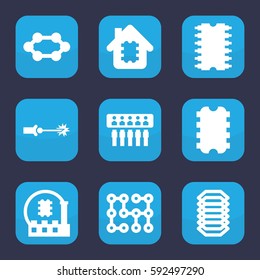 circuit icon. Set of 9 filled circuit icons such as cpu, electric circuit, CPU in house, CPU