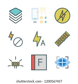 circuit icon set. vector set about cpu, eye tracking, diagram id and ram icons set.