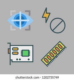 circuit icon set. vector set about eye tracking, flash, ram and video card icons set.