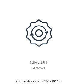 Circuit icon. Thin linear circuit outline icon isolated on white background from arrows collection. Line vector sign, symbol for web and mobile