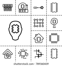 Circuit icons. set of 13 editable outline circuit icons such as cpu in house, cpu in tree, spu, home connection