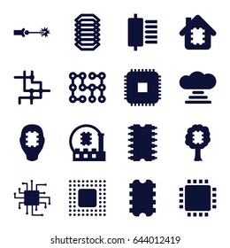 Circuit icons set. set of 16 circuit filled icons such as cpu, chip, electric circuit, cpu, cloud connection