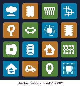 Circuit icons set. set of 16 circuit filled icons such as home connection, cpu, chip, electric circuit, cpu, cloud connection