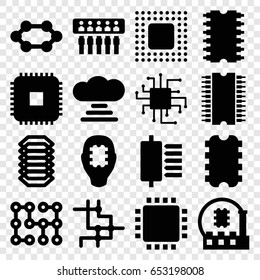 Circuit icons set. set of 16 circuit filled icons such as cpu, chip, electric circuit, cpu, cpu in head, cloud connection