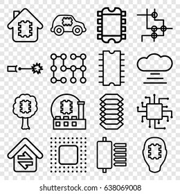 Circuit icons set. set of 16 circuit outline icons such as home connection, cpu, chip, electric circuit, cpu in house, cloud connection